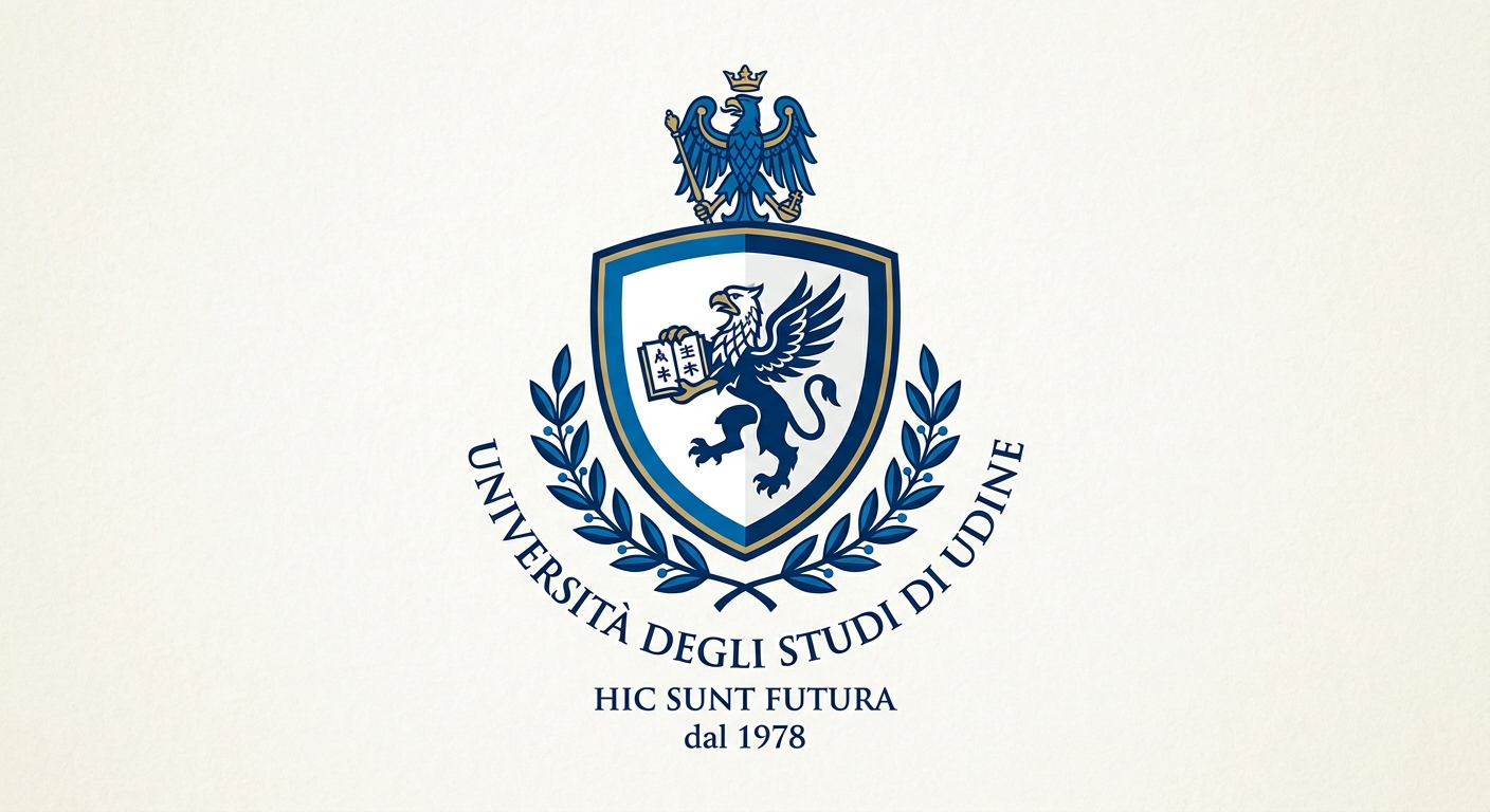 University of Udine official logo, Università degli Studi di Udine crest with blue and white color scheme, stylized shield emblem
