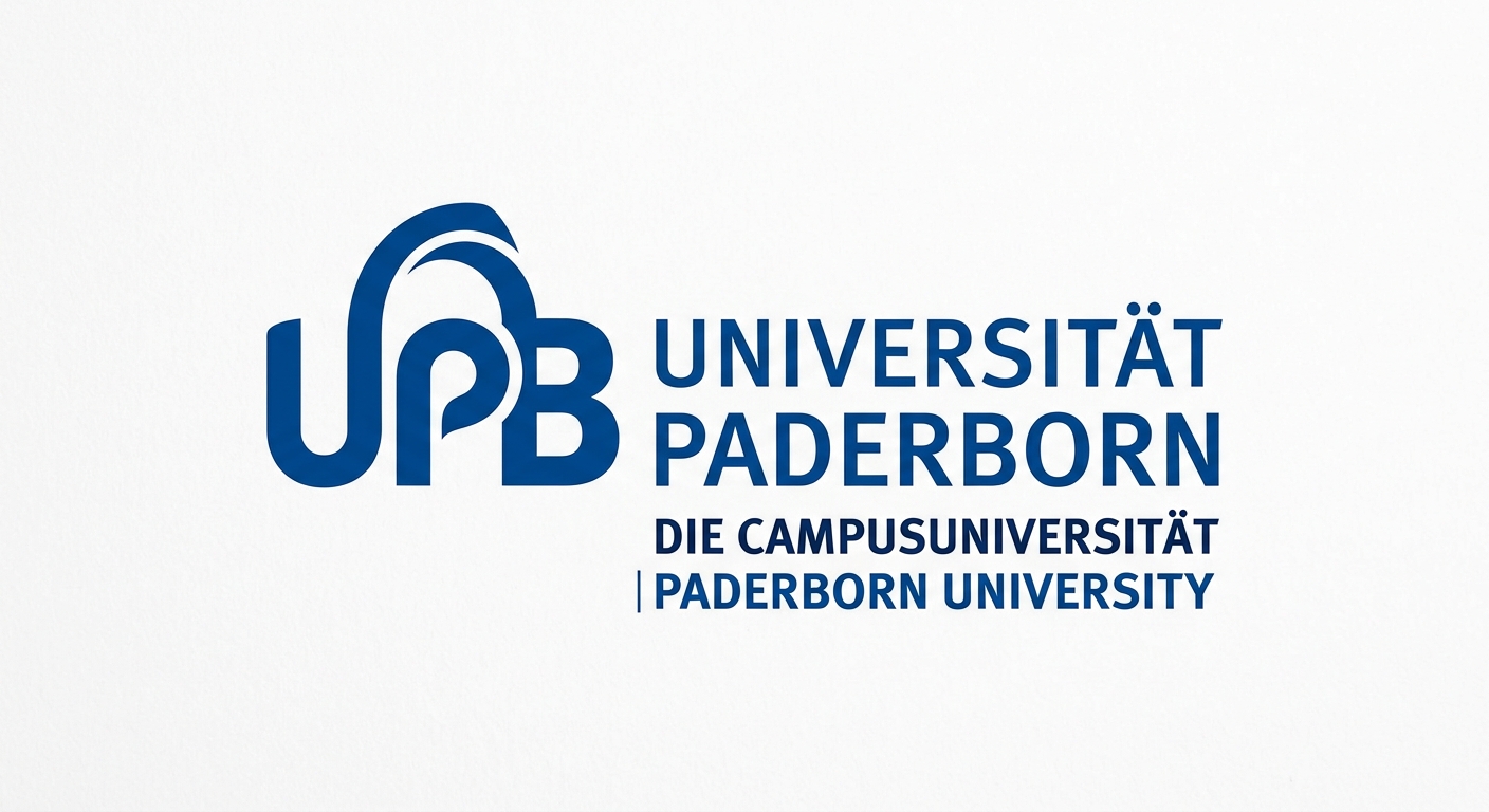 Paderborn University official logo, stylized UPB letters in blue, clean modern design on white background
