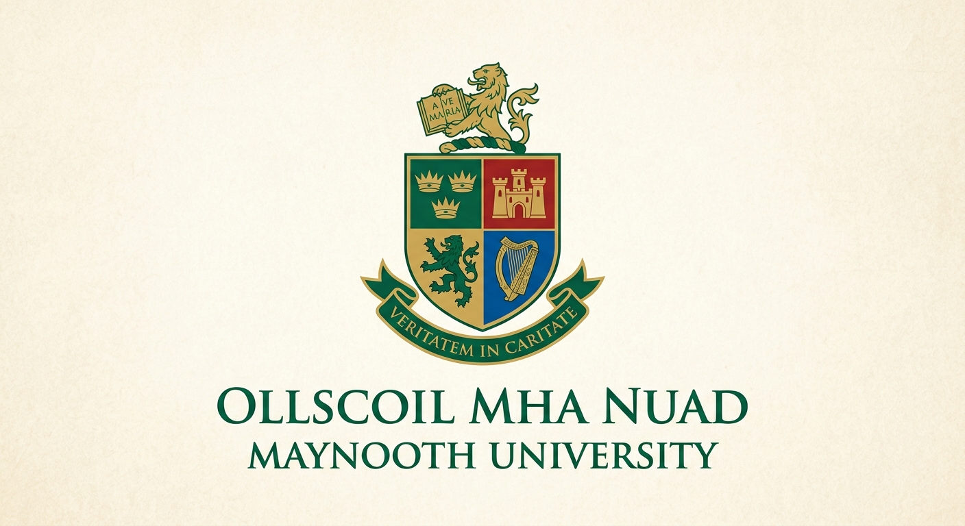 Maynooth University official logo featuring the university crest with shield and text Ollscoil Mha Nuad in green and gold
