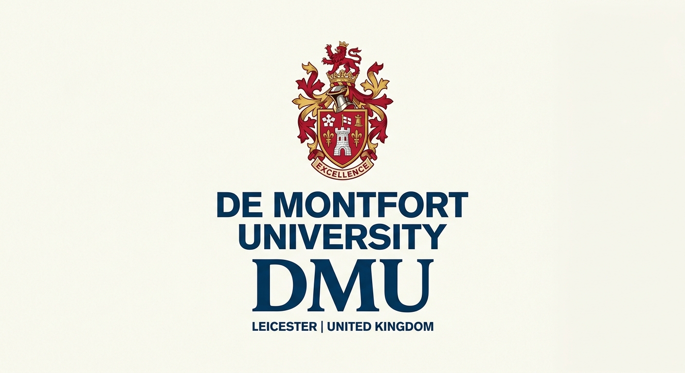 De Montfort University official logo featuring the university crest with red and white shield, DMU text beneath