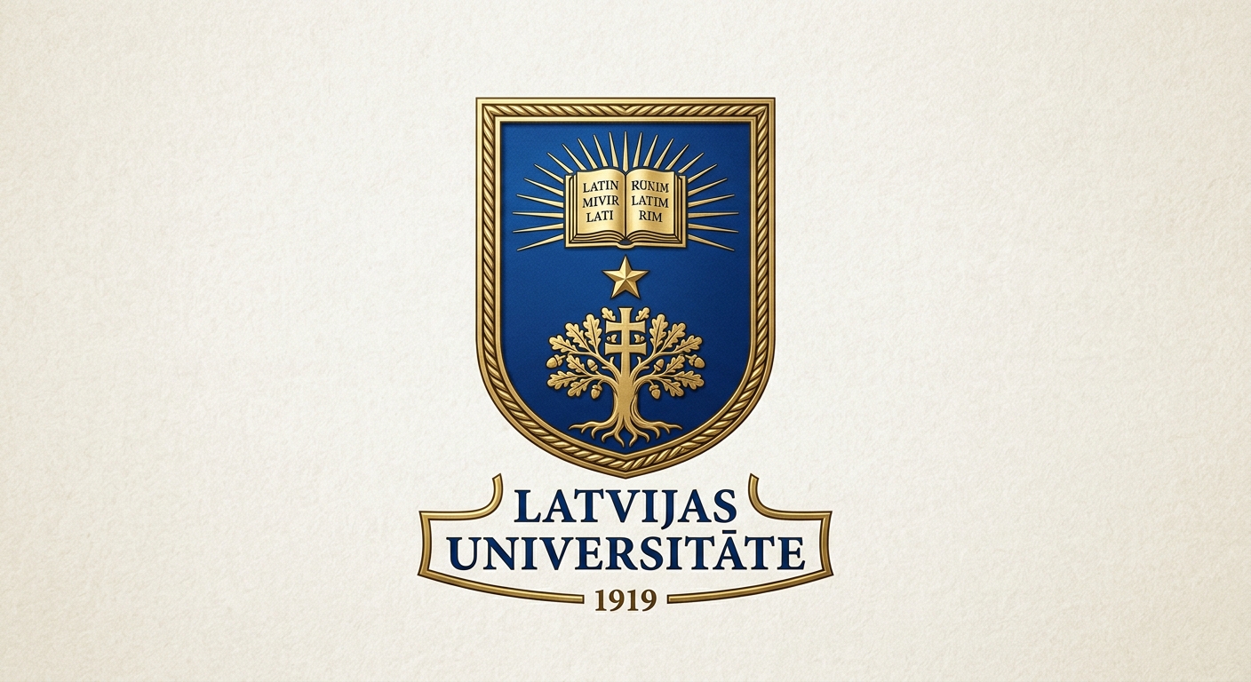 University of Latvia official logo, blue and gold shield emblem with Latvian text Latvijas Universitāte