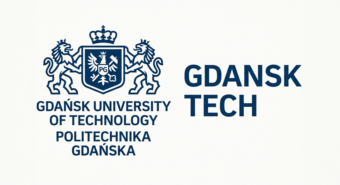 Gdansk University of Technology official logo featuring the Politechnika Gdanska crest with a shield emblem and the text Gdansk Tech in dark blue