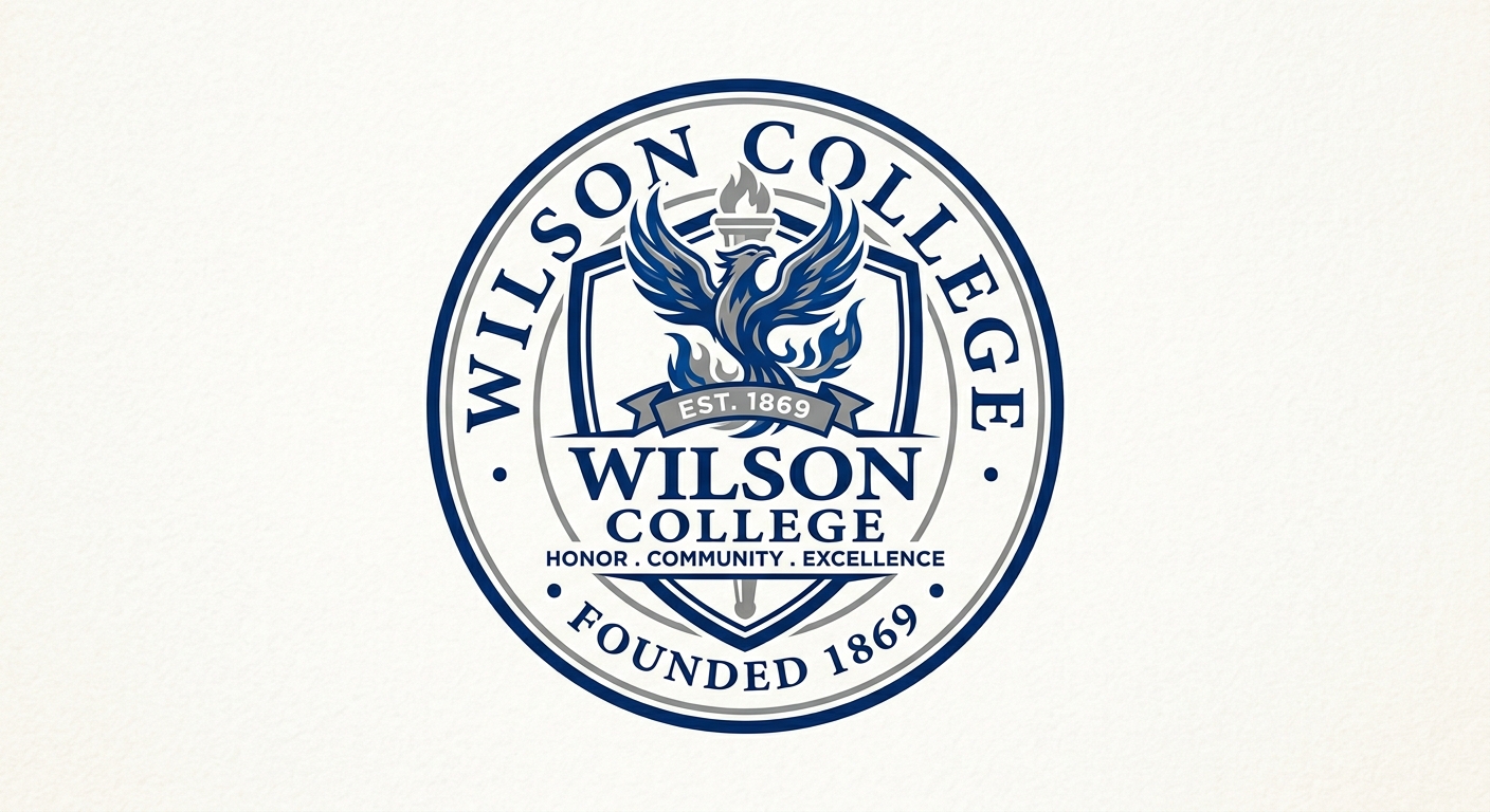 Wilson College official logo featuring the college name and Phoenix mascot emblem in blue and grey