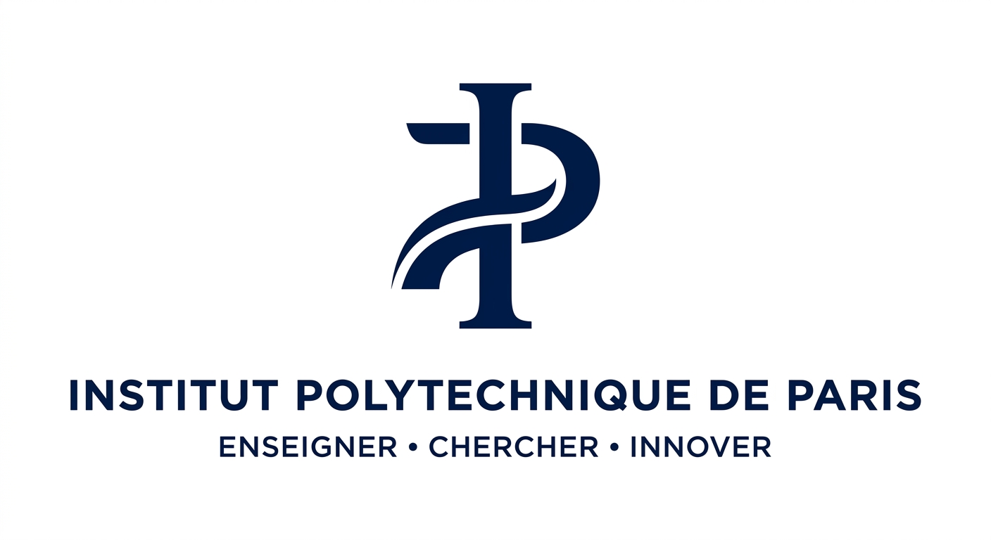 Institut Polytechnique de Paris official logo, stylized IP Paris monogram in dark blue on white background