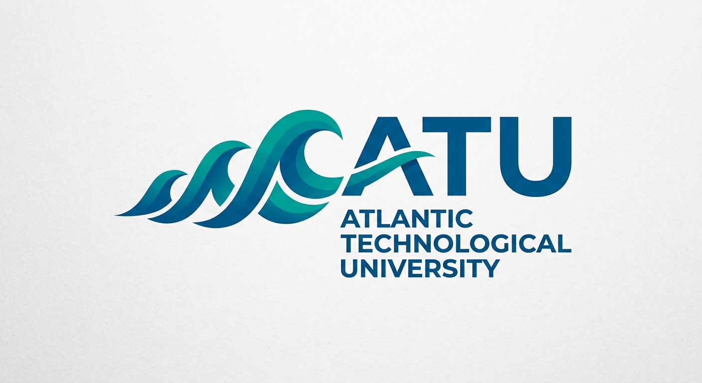 Atlantic Technological University ATU official logo, blue and teal color scheme, modern typographic design with wave motif