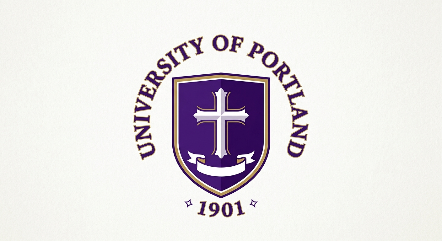 University of Portland official logo featuring a purple shield with a cross and the text University of Portland 1901