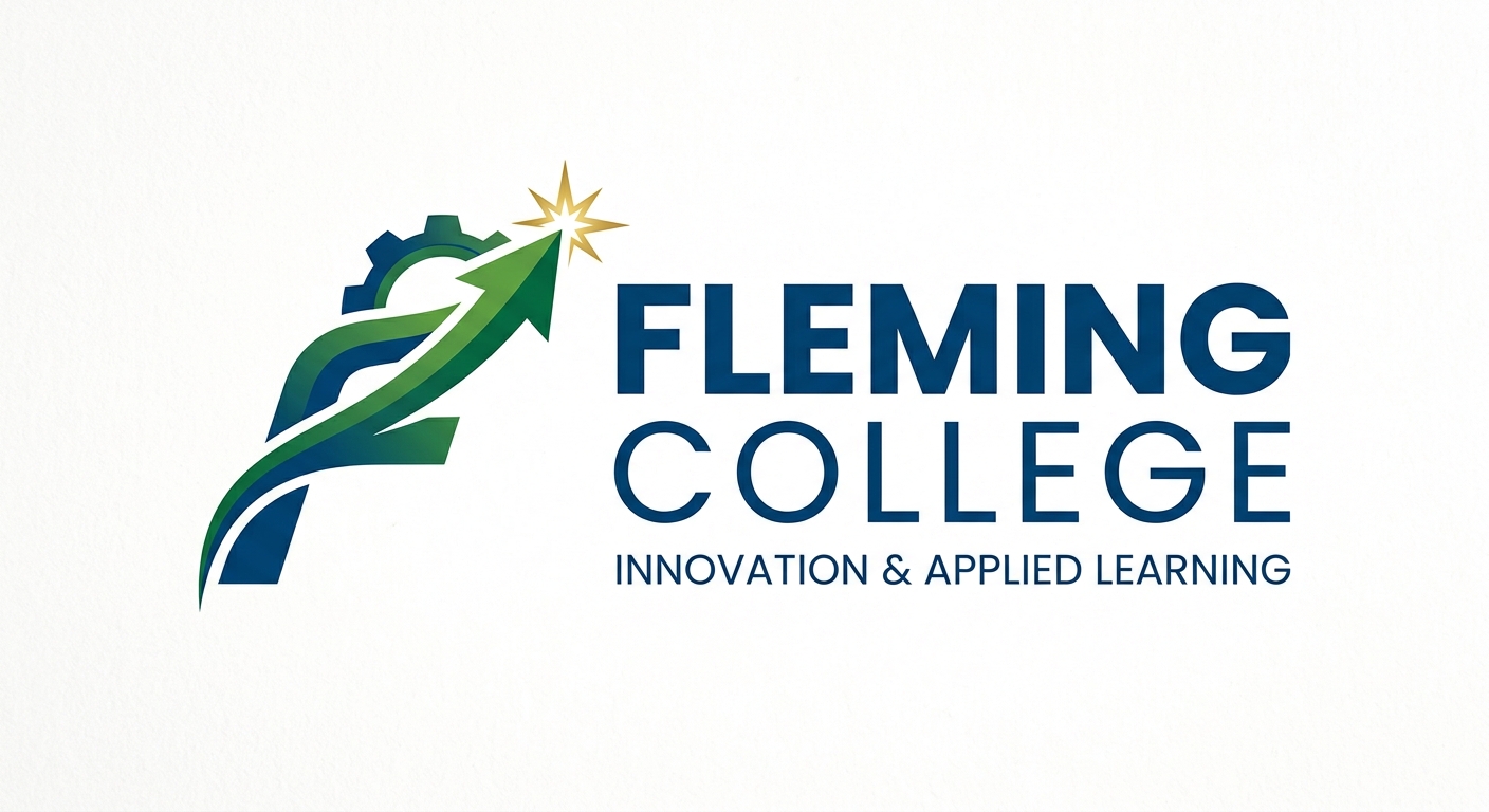 Fleming College official logo featuring the college name in bold text with a stylized design element representing innovation and applied learning
