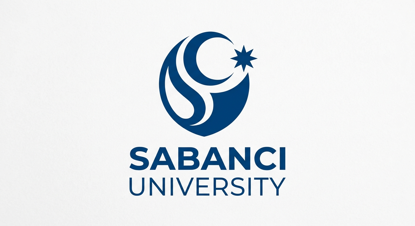 Sabancı University official logo, stylized blue and white emblem with university name in English