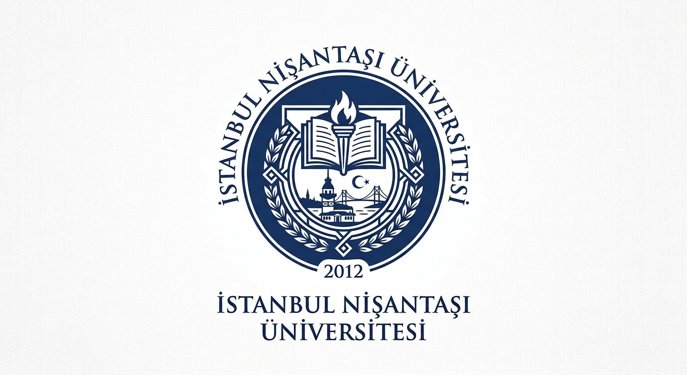 Istanbul Nisantasi University official logo, stylized text with university emblem in dark blue and white color scheme