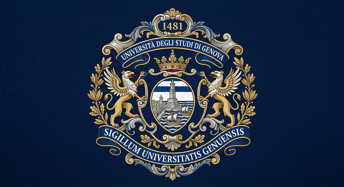 University of Genoa official logo featuring the UniGe emblem with traditional blue and white university crest and Latin inscription