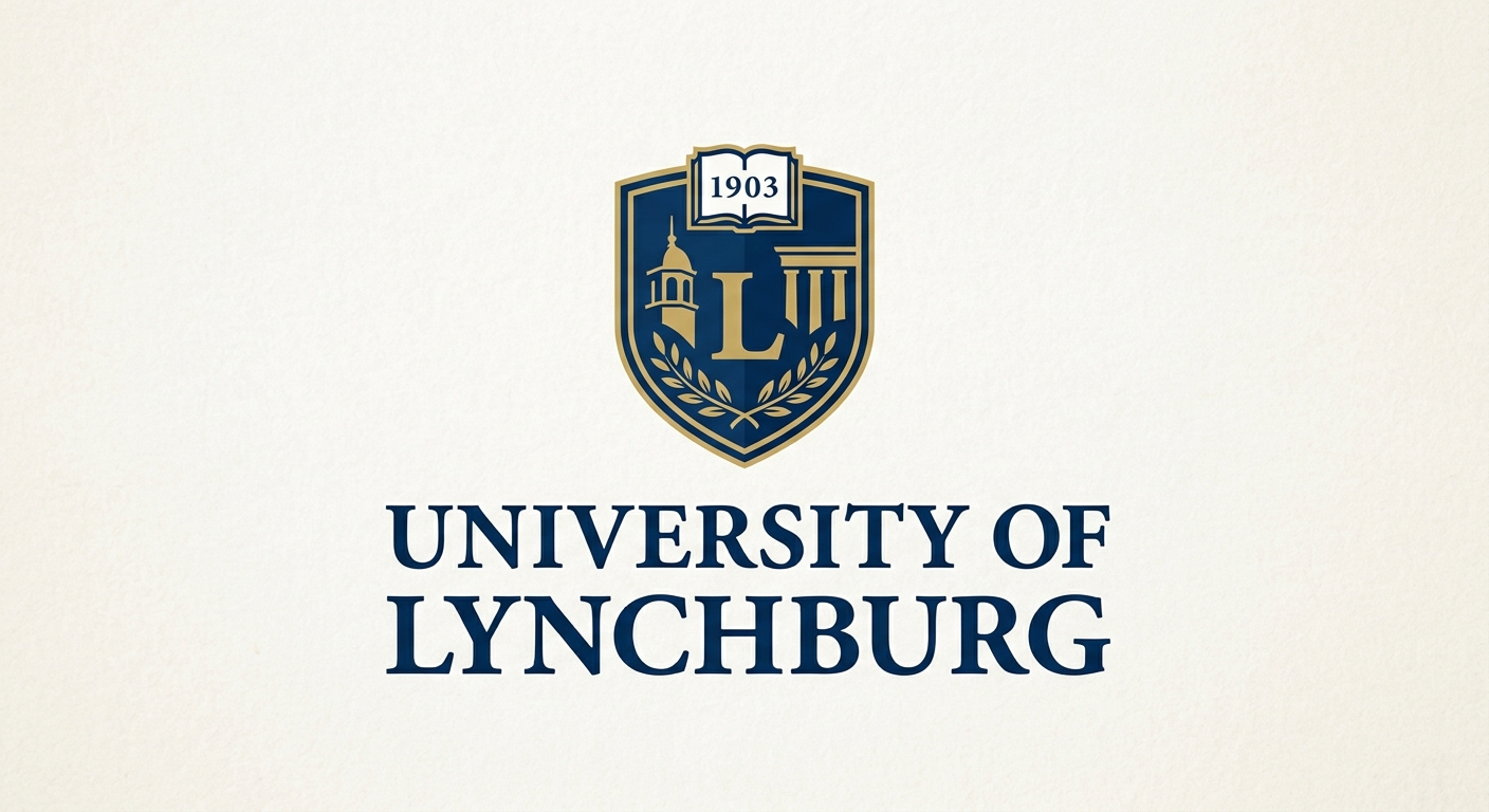 University of Lynchburg official logo featuring the university name in dark blue serif font with a stylized shield emblem