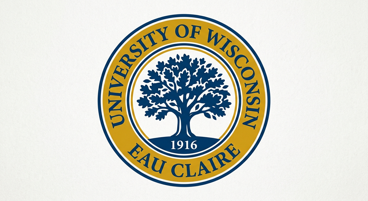University of Wisconsin-Eau Claire official logo featuring the Council Oak tree symbol with blue and gold color scheme