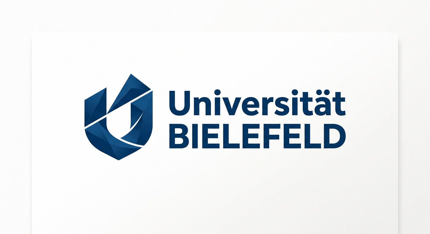 Bielefeld University official logo, blue stylized text reading Universitat Bielefeld with geometric design element
