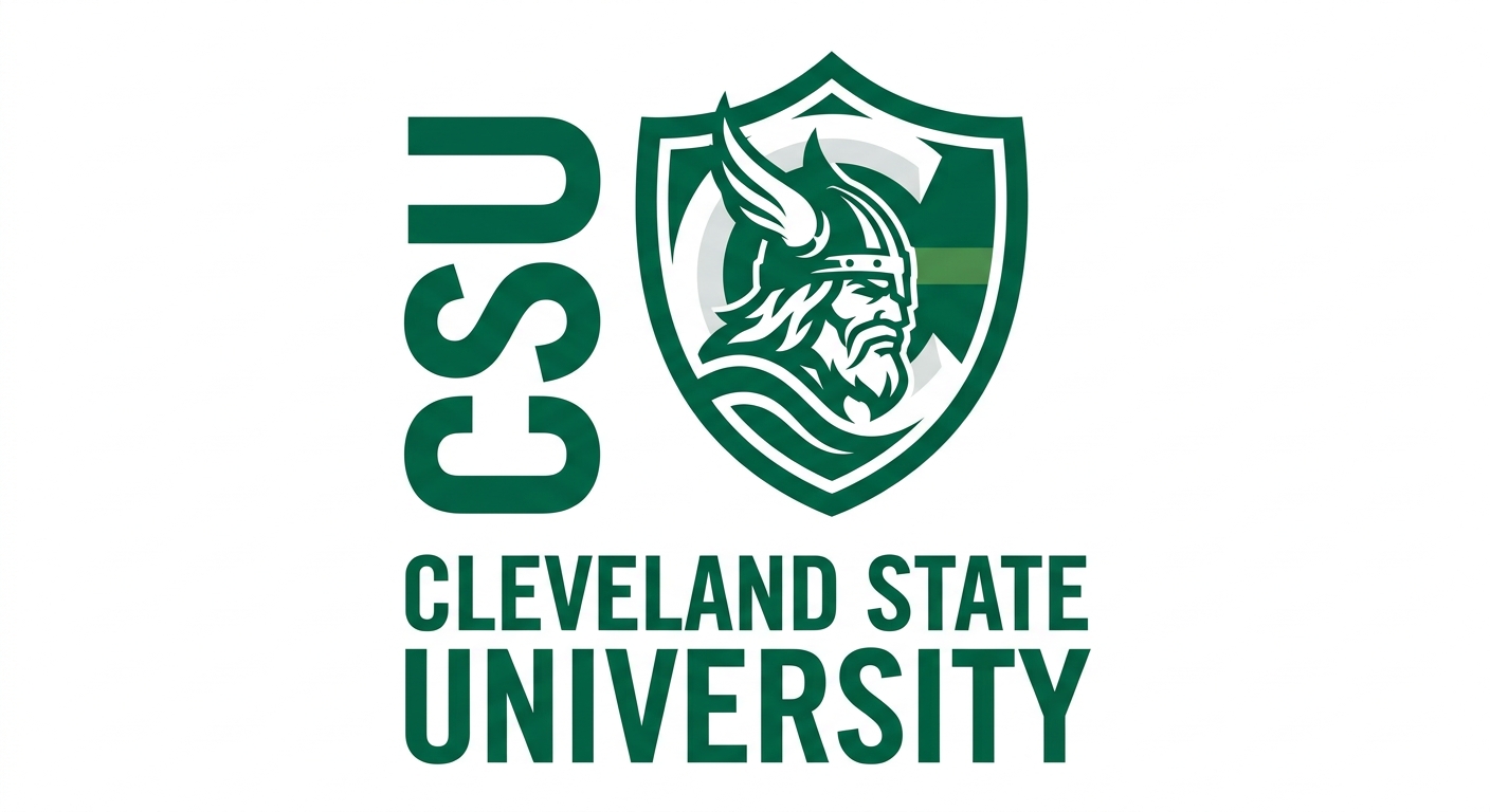 Cleveland State University official logo featuring green and white colors with CSU Viking shield emblem