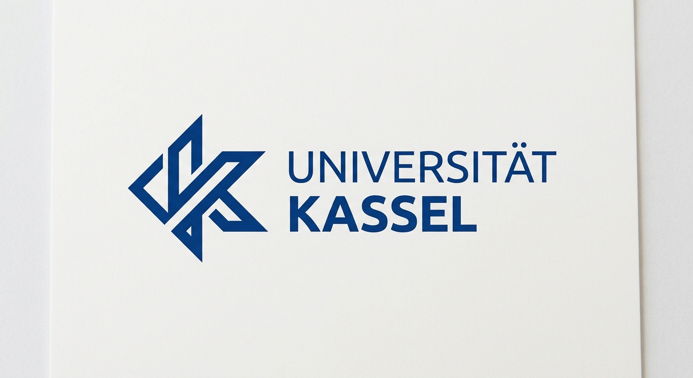 University of Kassel official logo, blue stylized text reading Universität Kassel with geometric design element