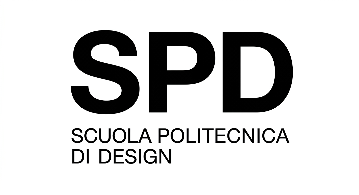 SPD Scuola Politecnica di Design official logo, minimalist black typographic design with SPD acronym, clean modern sans-serif font on white background