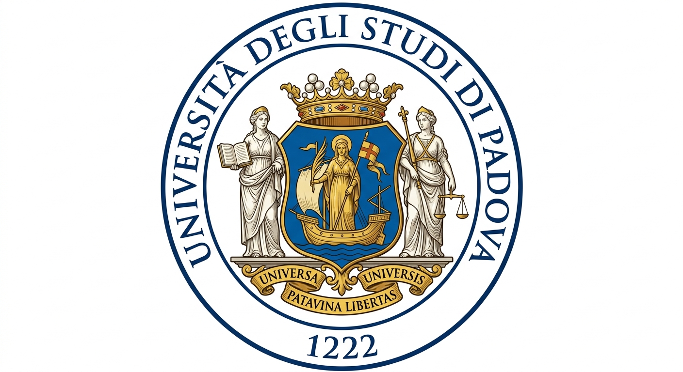 University of Padua official logo featuring the university crest with the Latin motto Universa Universis Patavina Libertas on a white background