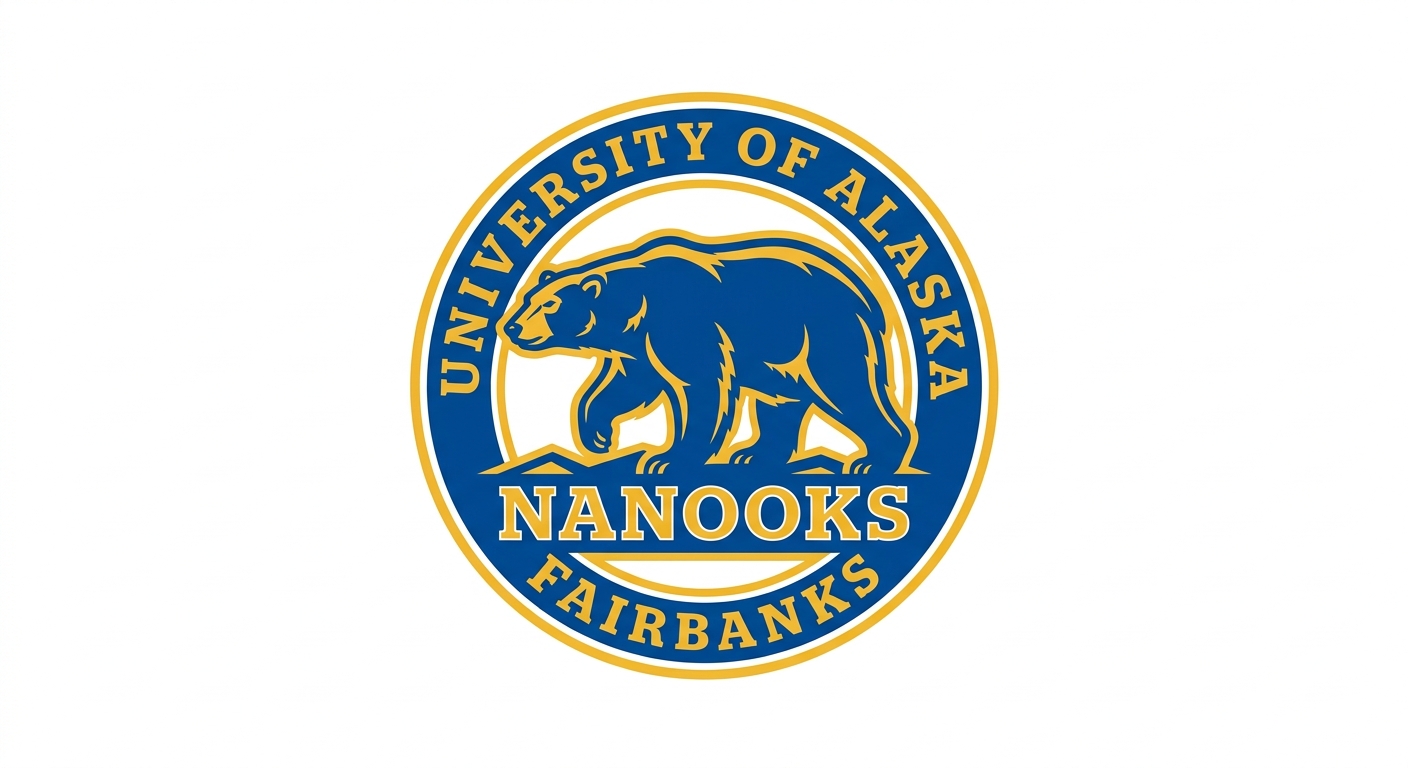 University of Alaska Fairbanks official logo featuring a polar bear nanook emblem in blue and gold colors on a white background
