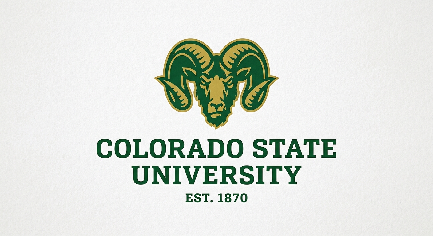 Colorado State University official logo featuring a green and gold ram head emblem with the university name in bold serif font
