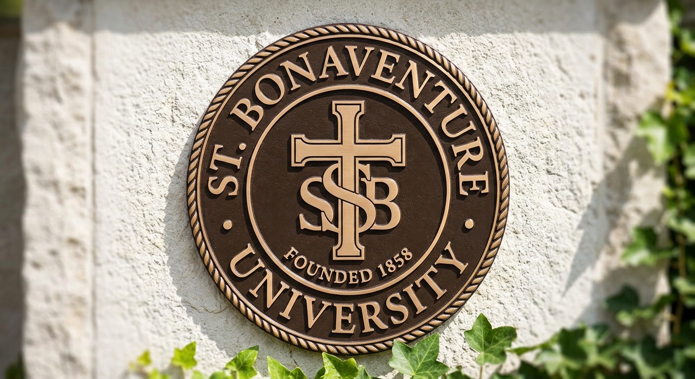 St. Bonaventure University official logo featuring a Franciscan cross and university name in brown and white