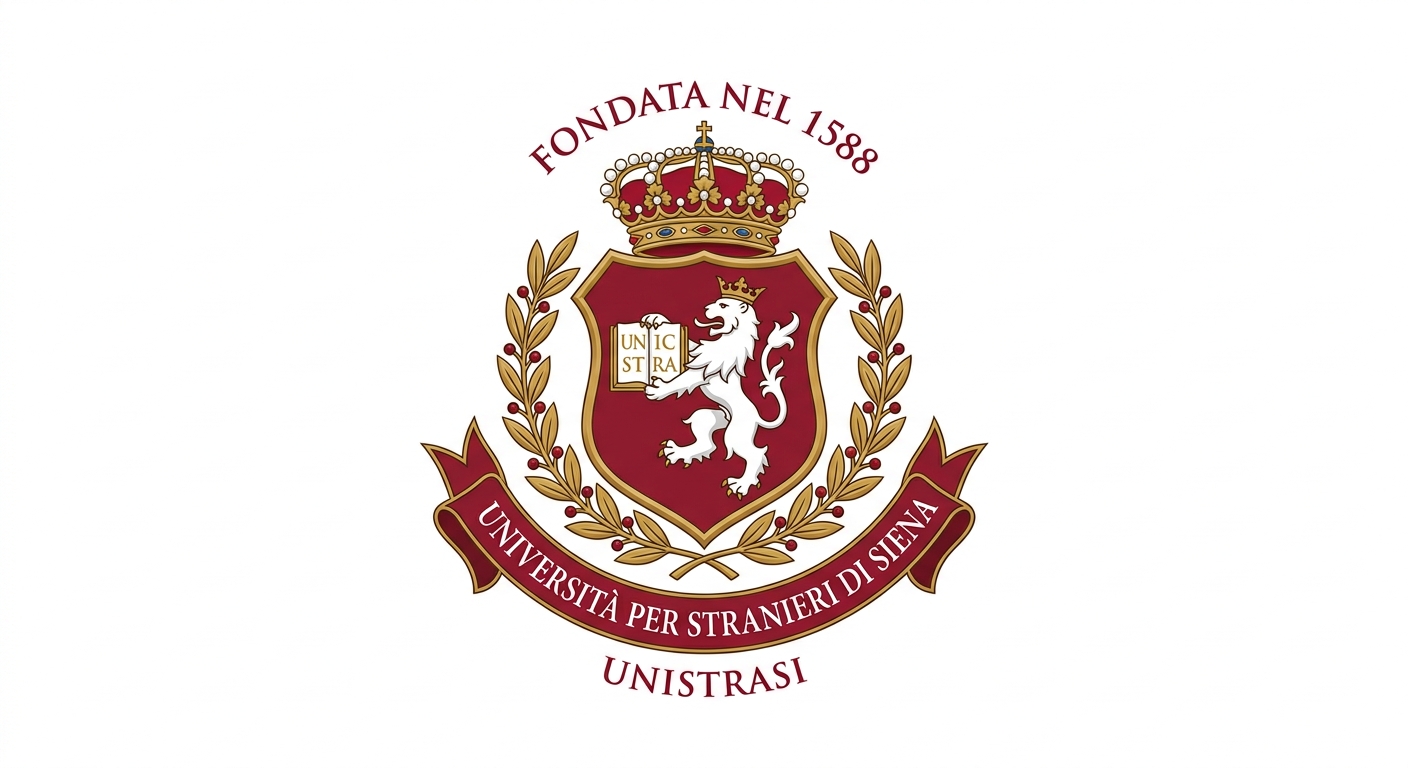 University for Foreigners of Siena official logo, Università per Stranieri di Siena crest, UNISTRASI emblem on white background