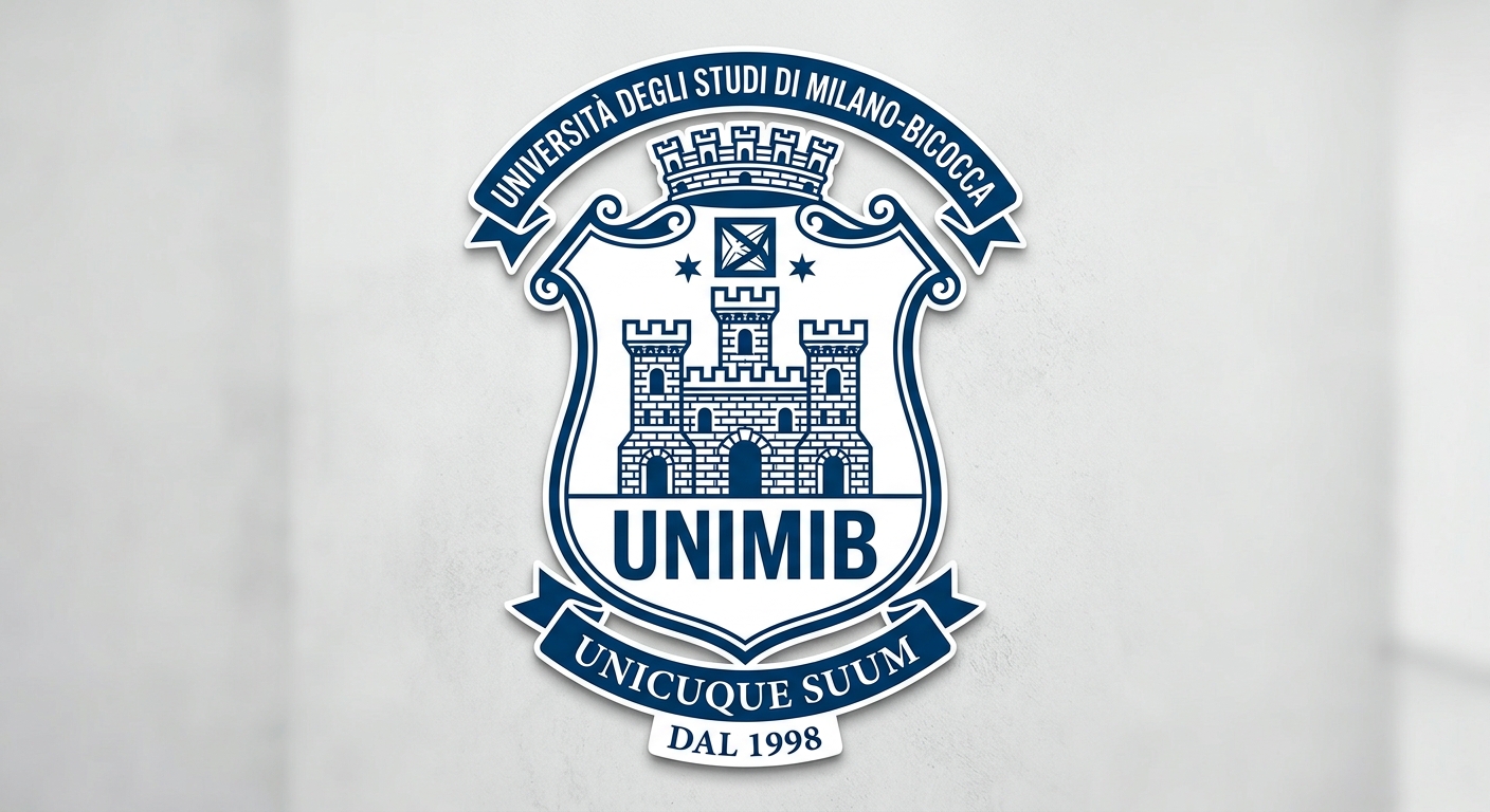 University of Milano-Bicocca official logo, blue and white crest with UNIMIB text, Italian public university emblem