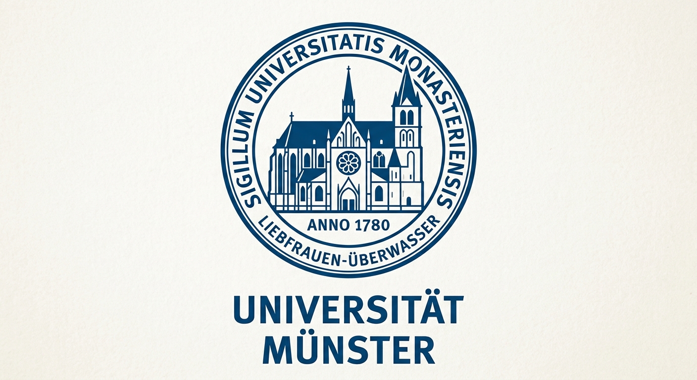 University of Münster official logo featuring a stylized seal derived from the historic Liebfrauen-Überwasser convent, blue and white color scheme with the text Universität Münster