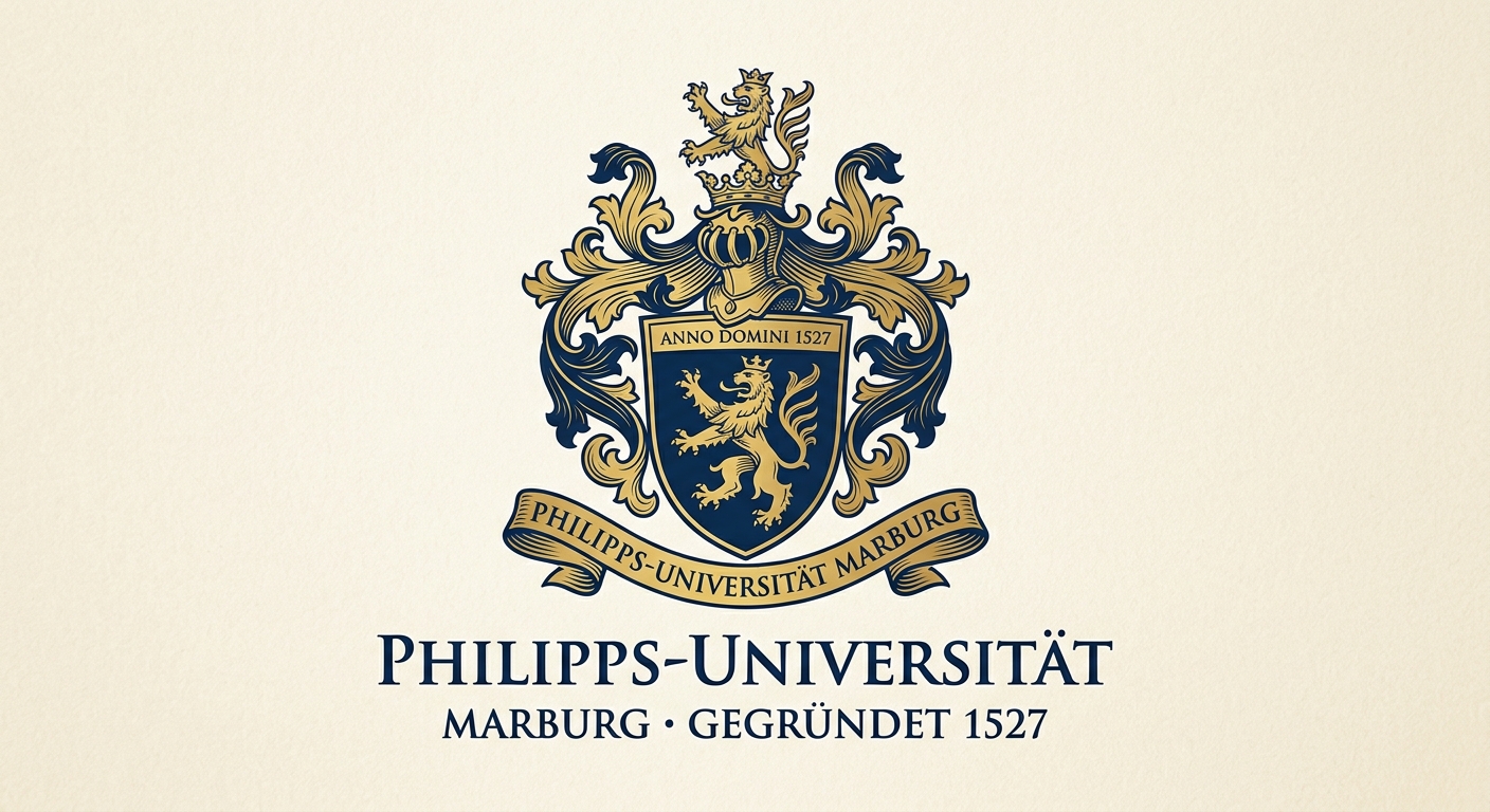 Philipps-Universität Marburg official logo featuring the university crest with the Hessian lion and the founding year 1527, rendered in dark blue and gold