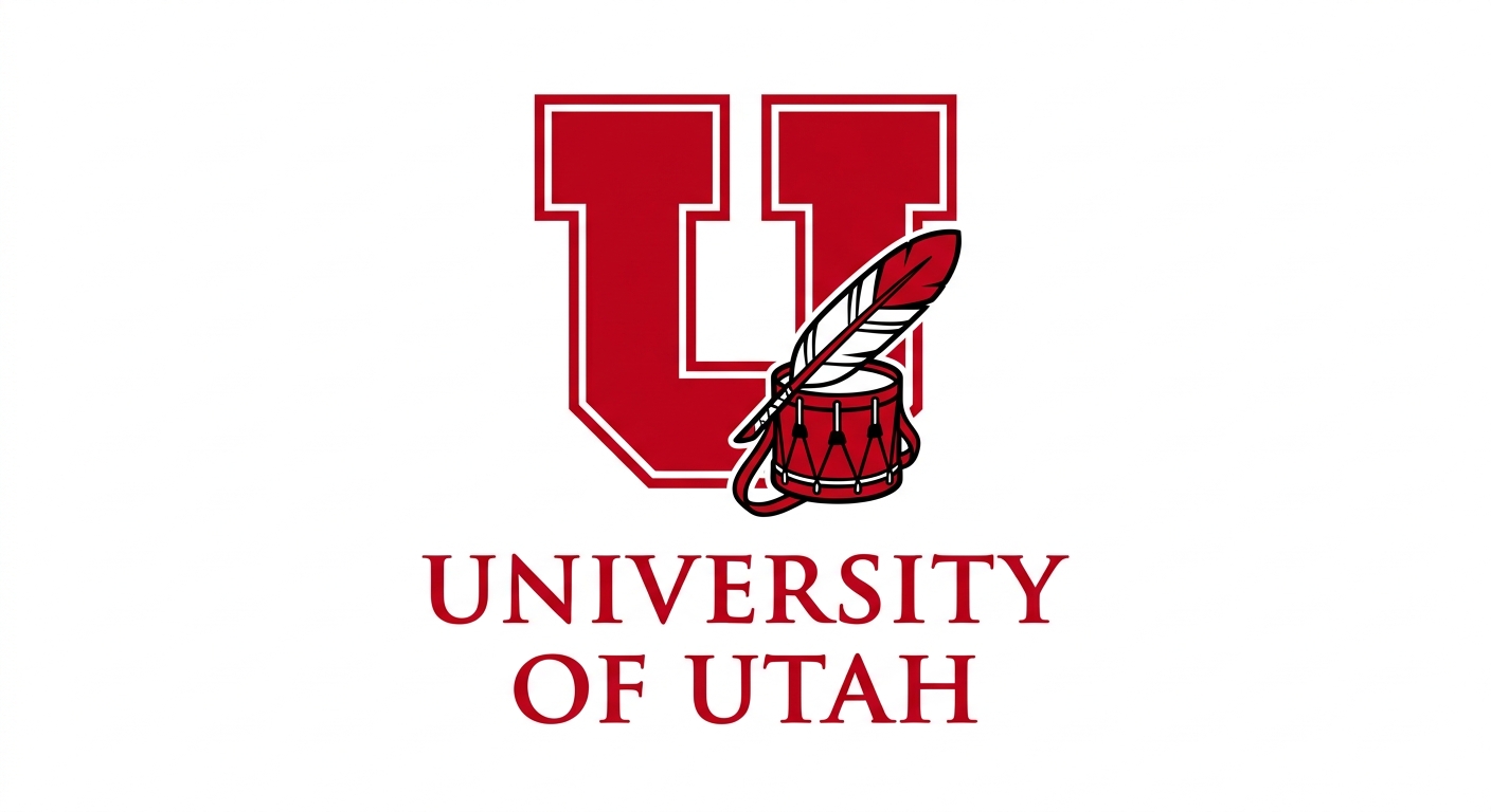 University of Utah official logo featuring a red block U with drum and feather symbol on a white background