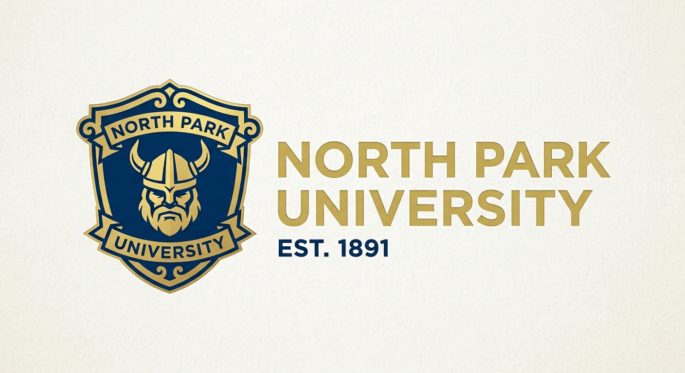 North Park University official logo featuring the university name and Viking shield emblem in blue and gold colors