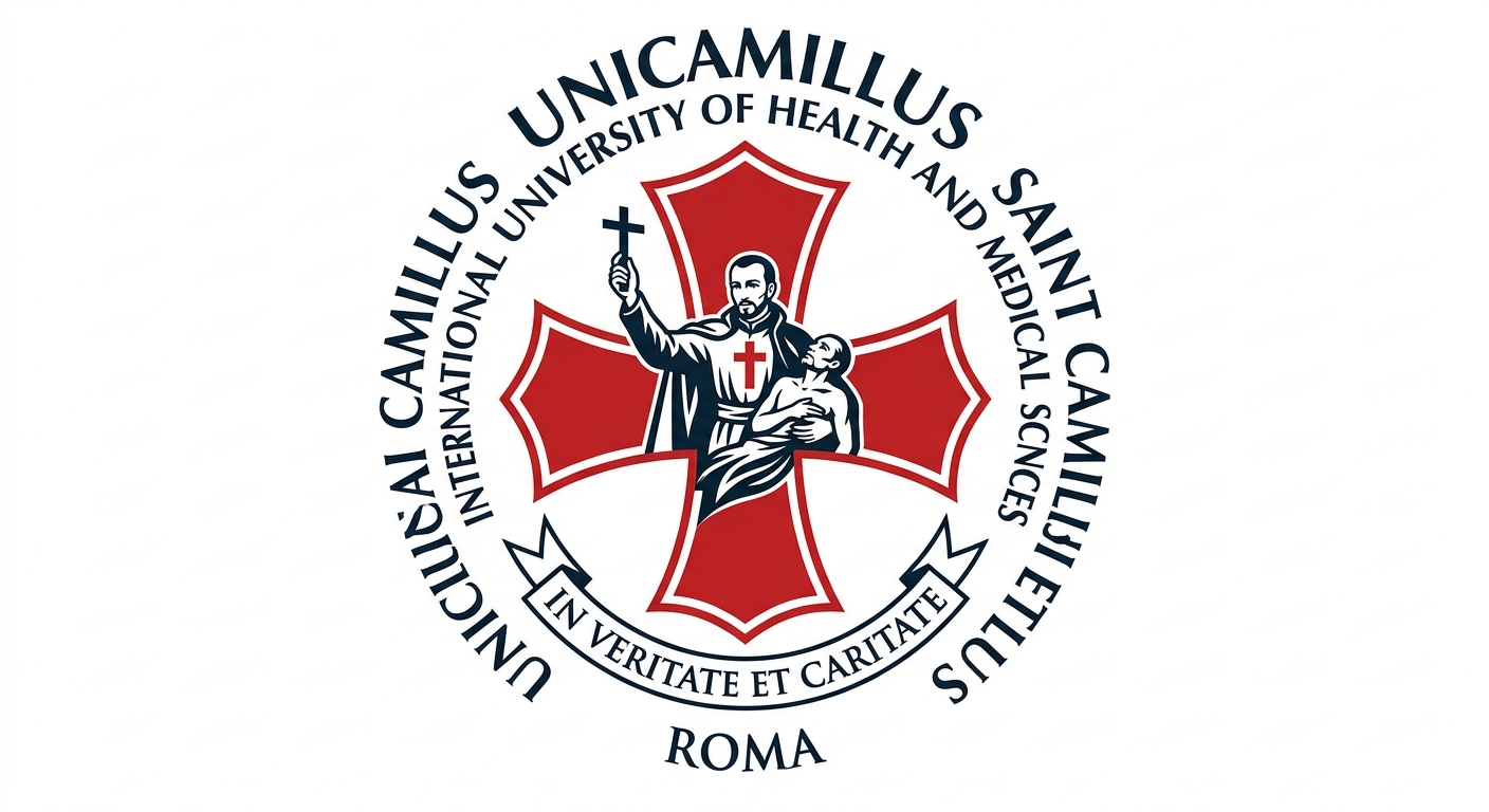 UniCamillus Saint Camillus International University of Health and Medical Sciences official logo, red cross symbol with university name text