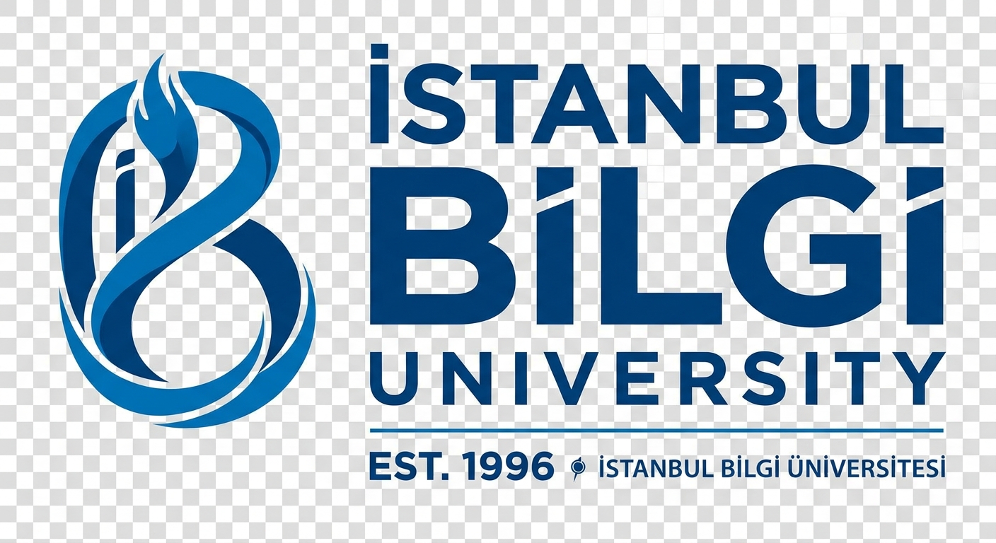 Istanbul Bilgi University official logo, blue and white text with stylized BİLGİ lettering on transparent background