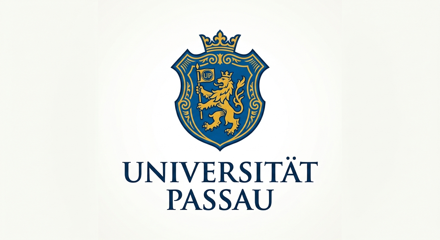 University of Passau official logo, blue shield emblem with stylized text Universität Passau