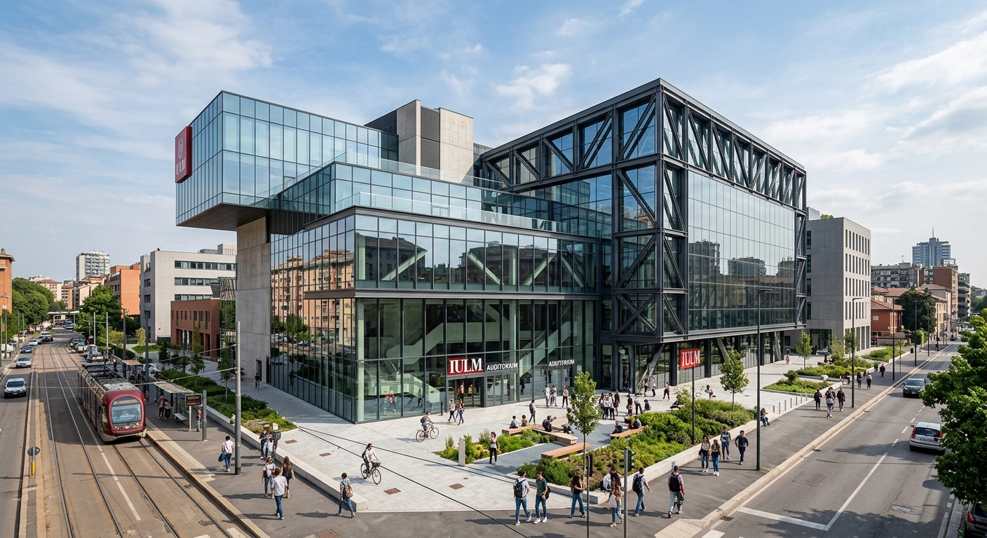 IULM University IULM 6 building, contemporary architectural masterwork with modern auditoriums, glass and steel design, urban Milan setting