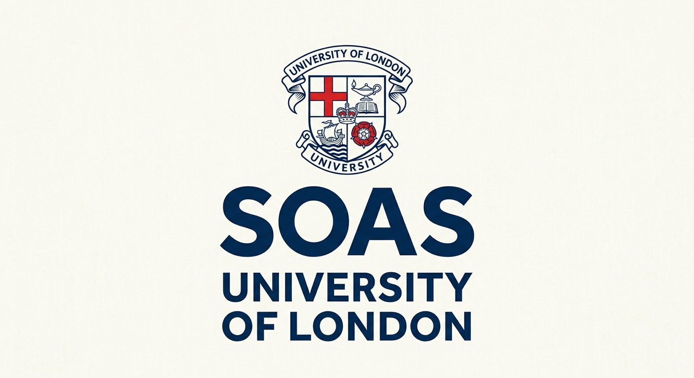 SOAS University of London official logo, dark blue text with stylized SOAS lettering and University of London crest