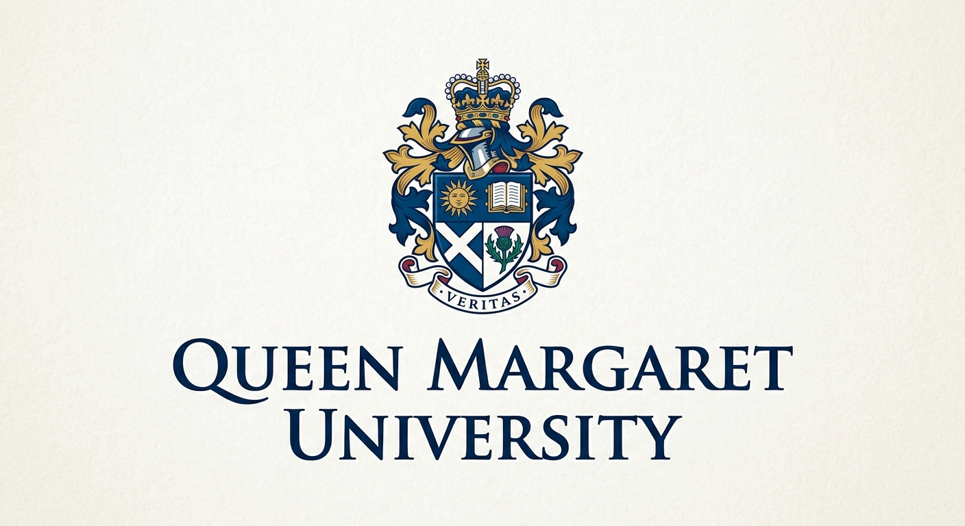 Queen Margaret University official logo, featuring the university crest with the name Queen Margaret University in dark blue text