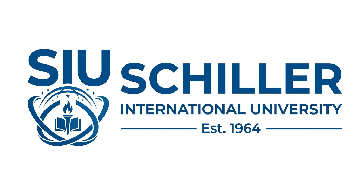Schiller International University official logo, blue and white color scheme, featuring the university name and SIU initials in a clean modern typeface