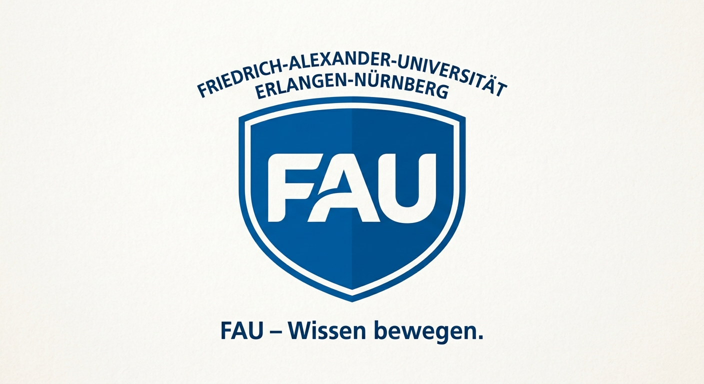 Friedrich-Alexander-Universität Erlangen-Nürnberg FAU official logo, blue shield emblem with stylized FAU lettering