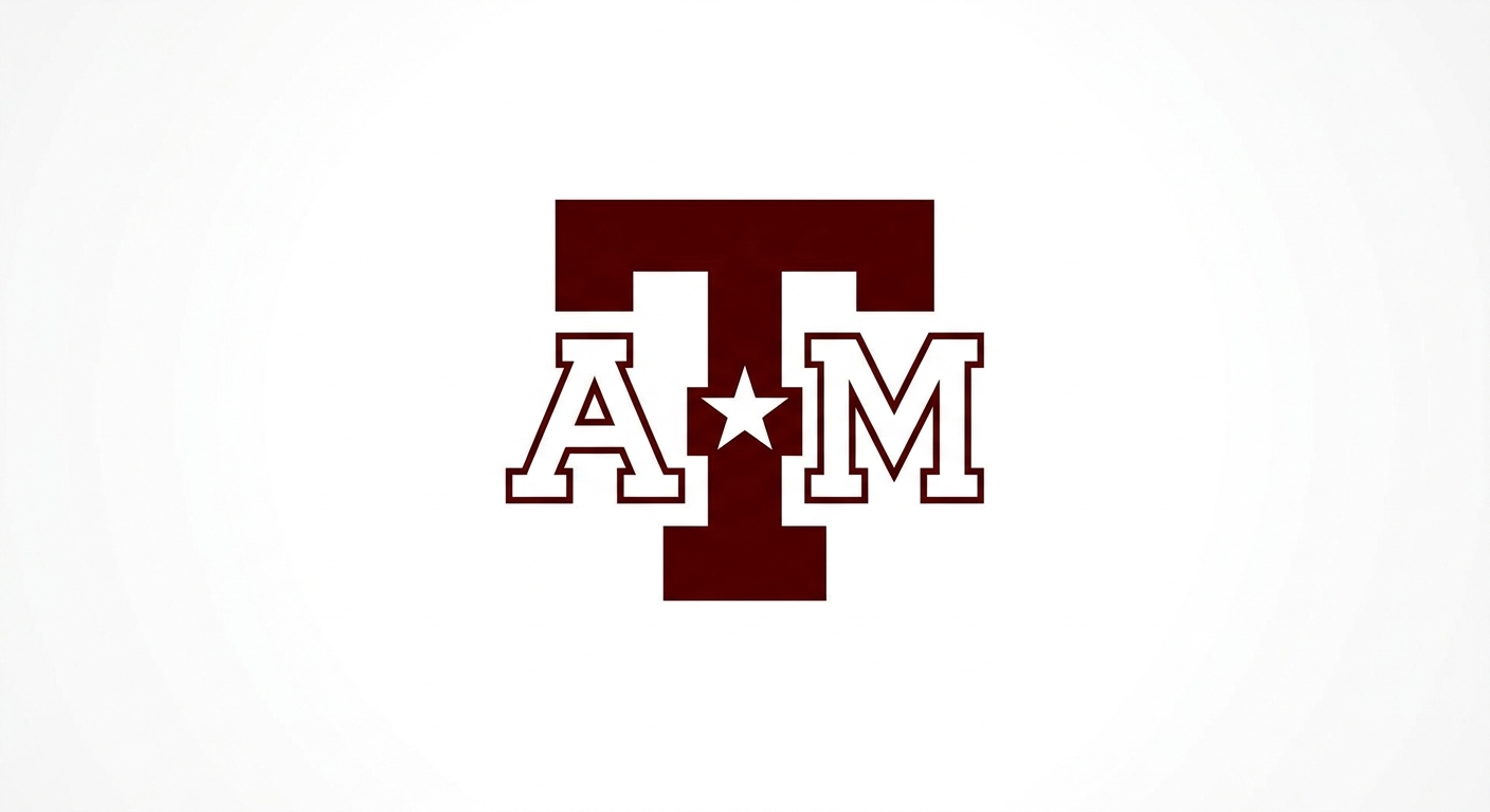 Texas A&M University official logo featuring a maroon block T with A&M text and a star, on a white background