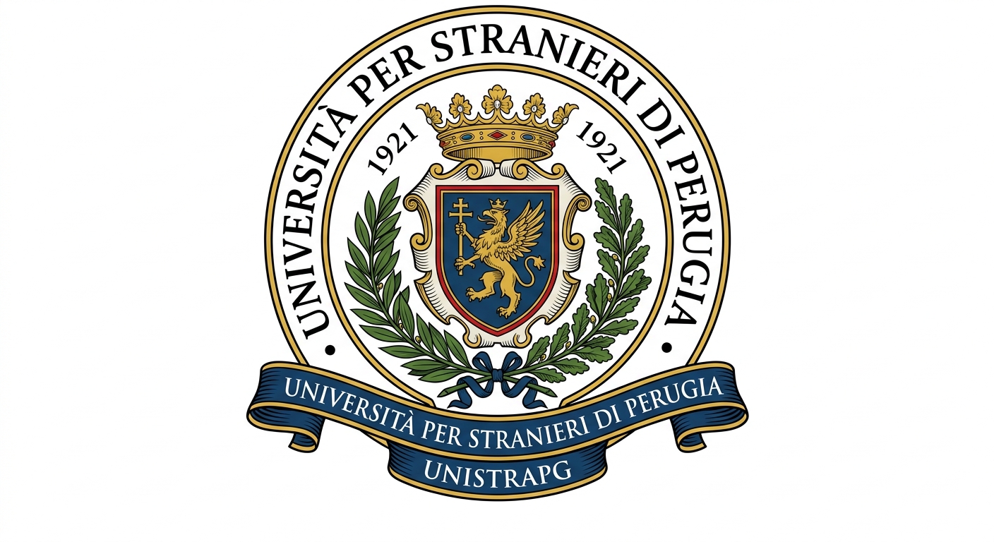 University for Foreigners of Perugia official logo, UNISTRAPG crest with institutional emblem on white background
