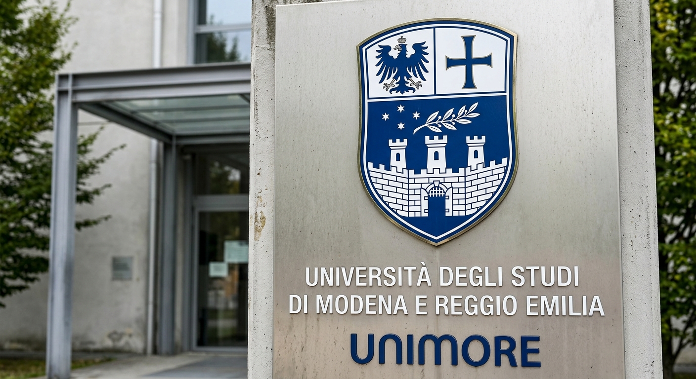 University of Modena and Reggio Emilia UNIMORE official logo, blue and white crest with stylized text