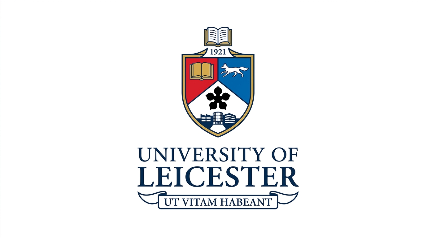 University of Leicester official logo featuring a shield crest with the motto Ut Vitam Habeant on a white background